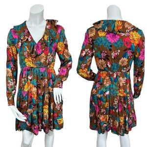 Caliban Multicolor Floral Ruffle Front Long Sleeve Mini Dress EU 40 US 8